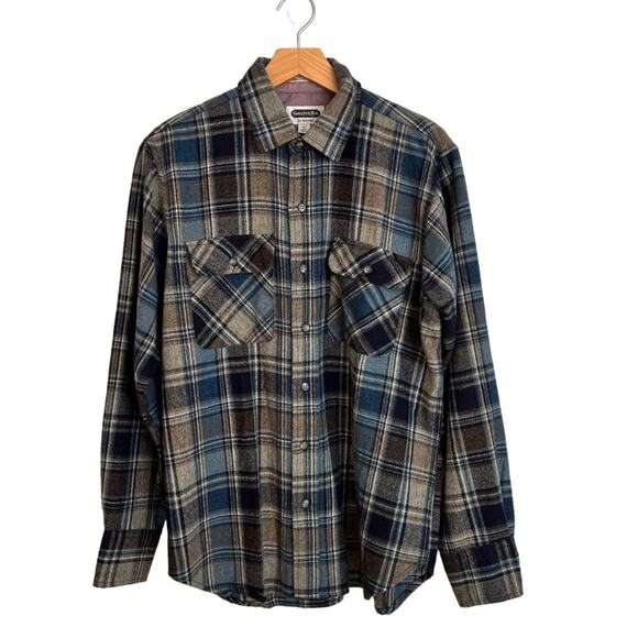Shelter Bay by Arrow Plaid Shirt Mens Sz M Wool Blend Flannel Vintage Button Up - Picture 2 of 12